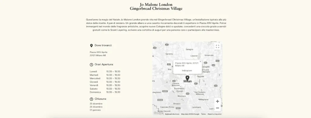 Landing Page Jo Malone Gingerbread Village Milano